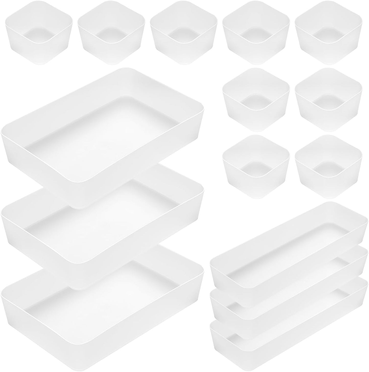 Poeland 5 Pcs Drawer Organizer Tray Storage Box for Bedroom Nightstand Drawer Dresser Bathroom Kitchen Drawer, Frosted