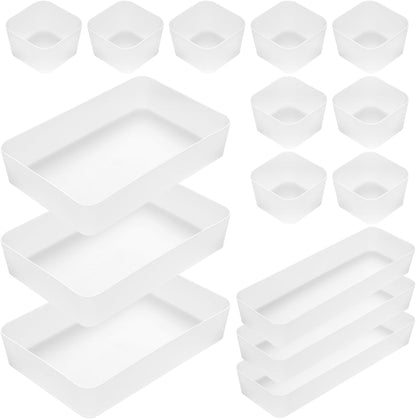 Poeland 5 Pcs Drawer Organizer Tray Storage Box for Bedroom Nightstand Drawer Dresser Bathroom Kitchen Drawer, Frosted