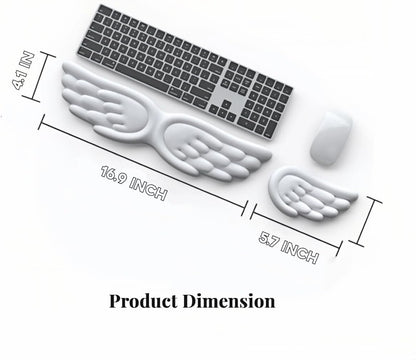 Angel Wing Wrist Rest Ergonomic Memory Foam Wrist Rest for Computer Keyboard Mouse Set, Cute Gaming Keyboard Cushion Hand Support PU Leather Surface Anti-Slip Waterproof White Angel Wing