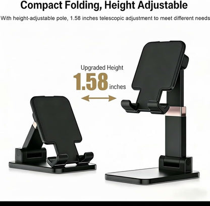 Adjustable Phone & Tablet Stand for Desk, Foldable Holder with Stable Base and Non-Slip Design, Compatible with iPhone, Android Phones and Tablets