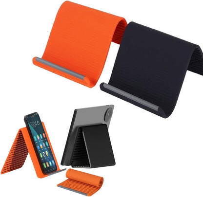 Silicone Phone Stand with Aluminum, Flexible Foldable Phone Holder, Bendable Adjustable Anti-Slip Desktop Stand for Phone Tablet Laptop, Portable Rollable Multi-Angle Stand for Travel (Black)