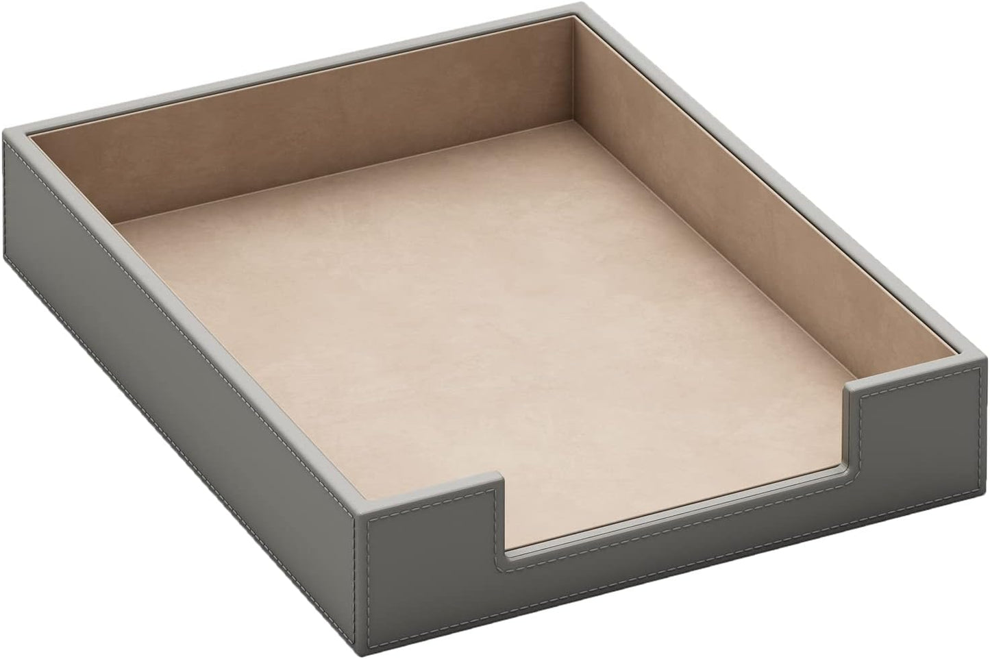 Leather Letter Tray, THIPOTEN Elegant Desk Organizer for Office Supplies, Mail, Paper, File, Magazine, Perfect Office Organization for Desktop(Grey)