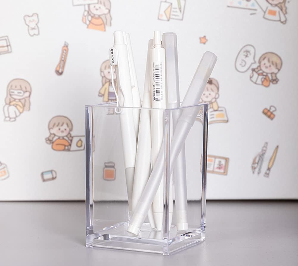 HSYMQ Clear Acrylic Pencil Pen Holder Cup, Clear Makeup Brush Holder, Acrylic Desk Accessories, Stationery Organizer for Office Desk Accessory