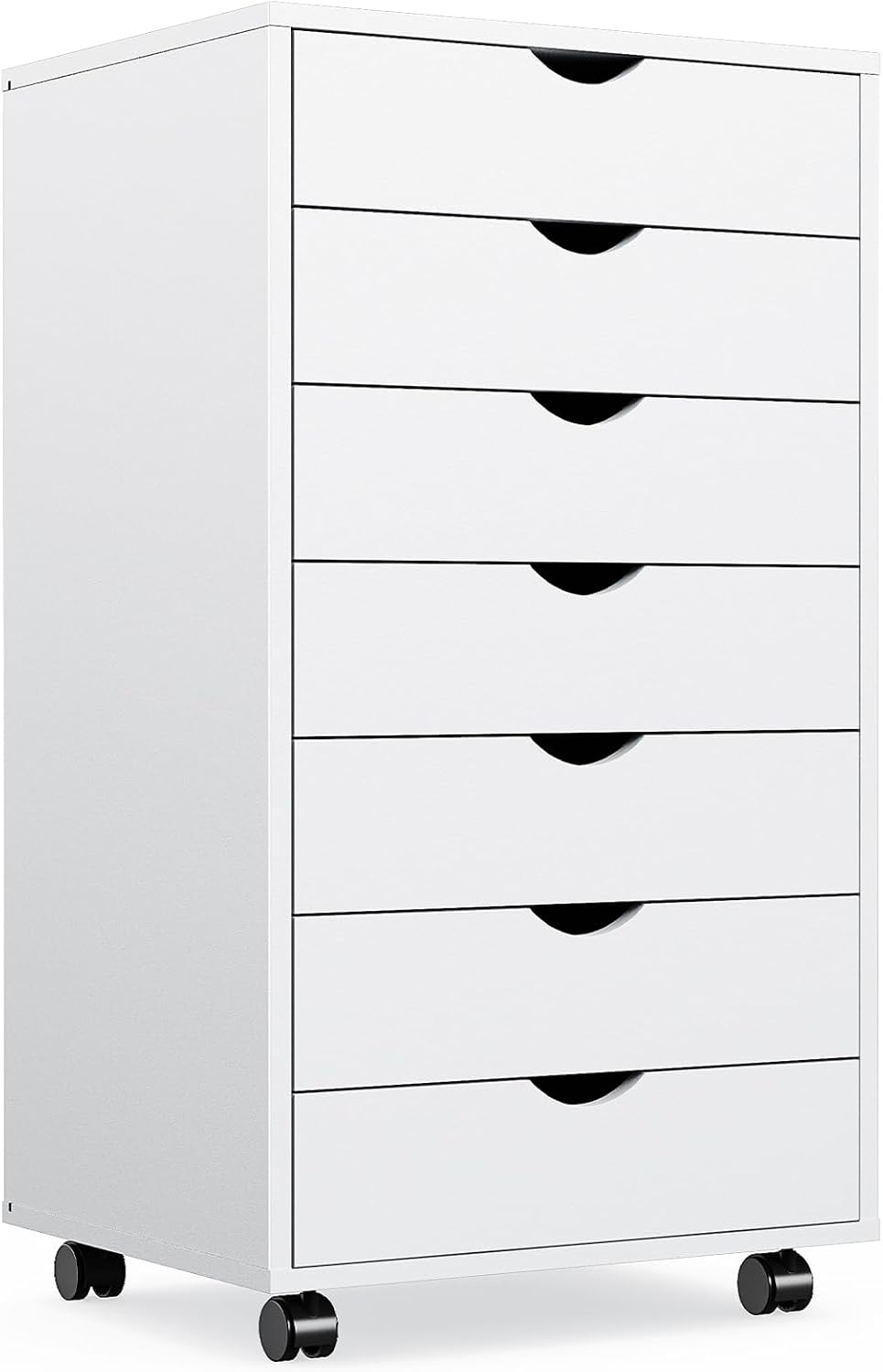 OLIXIS 7 Drawer Mobile File Cabinet Under Desk Storage Organization with Wheels Vertical Filing Chest Rolling Wood Small Desk Printer Stand for Home Office, 15.75"D x 18.74"W x 34.25"H, Black