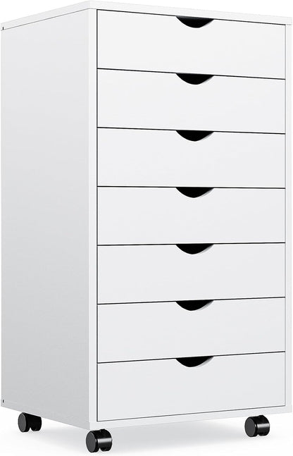 OLIXIS 7 Drawer Mobile File Cabinet Under Desk Storage Organization with Wheels Vertical Filing Chest Rolling Wood Small Desk Printer Stand for Home Office, 15.75"D x 18.74"W x 34.25"H, Black