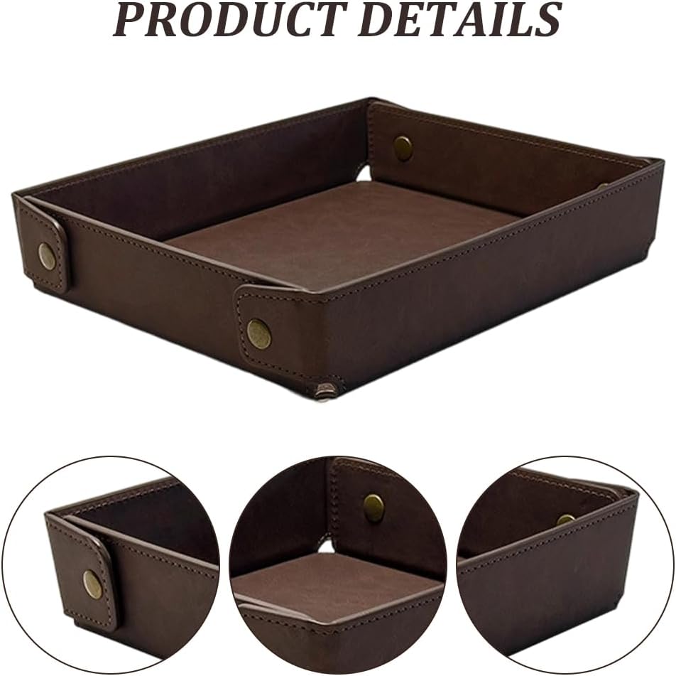 Portable PU Leather Valet Tray for Travel Foldable Leather Jewelry Storage Case Catchall Dish Plate Necklace Black Pendant Organizer Holder Container for Men Women Desk Bedside Drawers