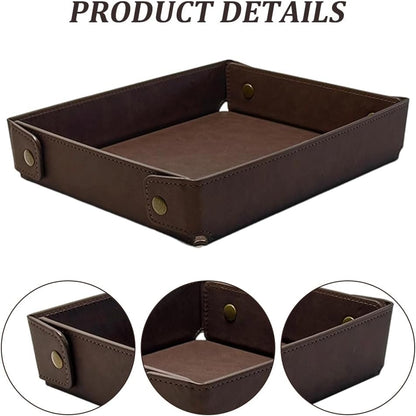 Portable PU Leather Valet Tray for Travel Foldable Leather Jewelry Storage Case Catchall Dish Plate Necklace Black Pendant Organizer Holder Container for Men Women Desk Bedside Drawers