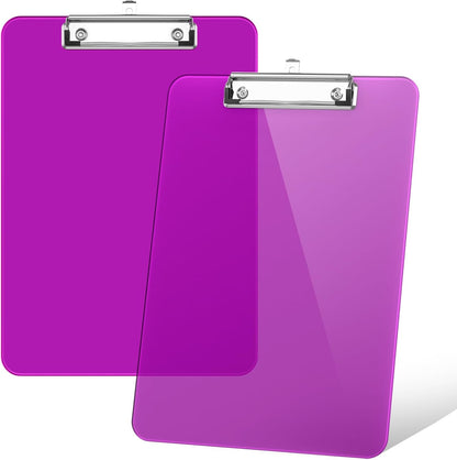 Rimilak 8.5 x 11 Plastic Clipboards Set of 2, Low Profile Metal Clip, Translucent Board, 12.5 x 9 in Letter Size, Office Supply, Back to School, Purple