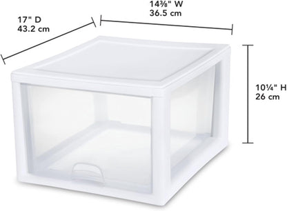 Sterilite 6-Pack 6 Quart Stacking Drawer, Clear Storage Closet Organizer, White Frame - Stackable Modular Plastic Drawers for Clothes, Accessories, Craft Supplies, Shoes or Linens