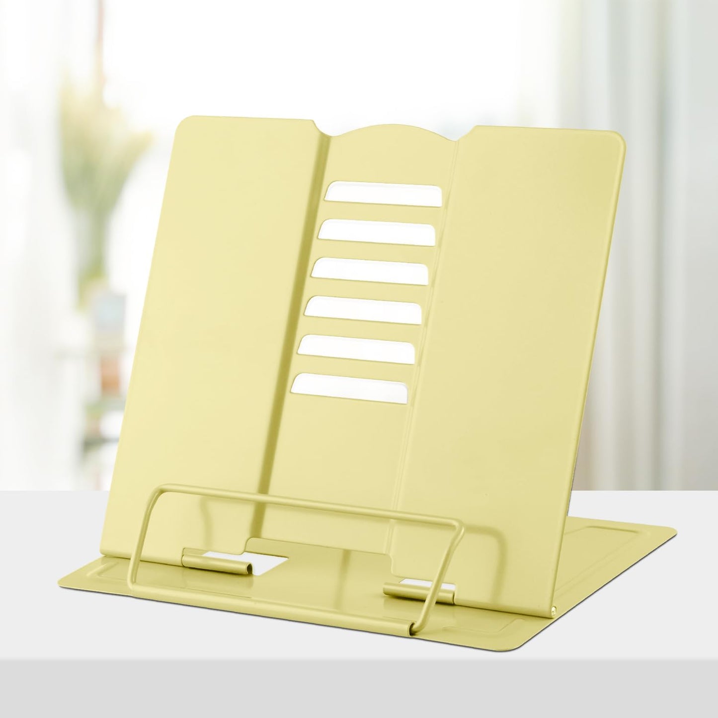 Honagu Metal Desk Book Holder, Hands Free Adjustable Cookbook & Document Holder, Portable Bookstand for Music Books, Textbooks, Recipes, Tablets & iPads (Purple)