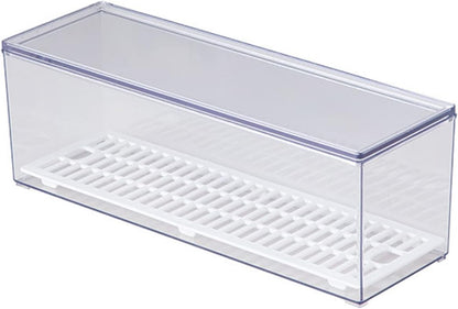Transparent Flatware Tray Kitchen Drawer Organizer With Lid - Plastic Kitchen Cutlery Tray and Utensil Silverware Storage Container with Cover - Dinnerware Holder for Spoons Forks Knives