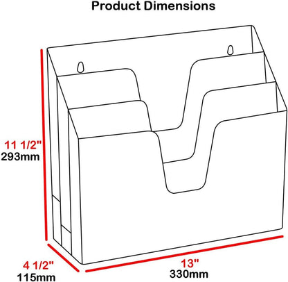 Acrimet Horizontal Triple File Folder Holder Organizer, Open-Top Desktop Document Sorter for Letter Size Papers & Folders, Includes 9 Manila Folders, Plastic Black