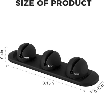 Magnetic Silicone Cable Clips with No-Residue Strong Adhesive – Desk, Under-Desk, Nightstand, Wall, Car, Office & Home Cord Organizer for Cable Management - Black