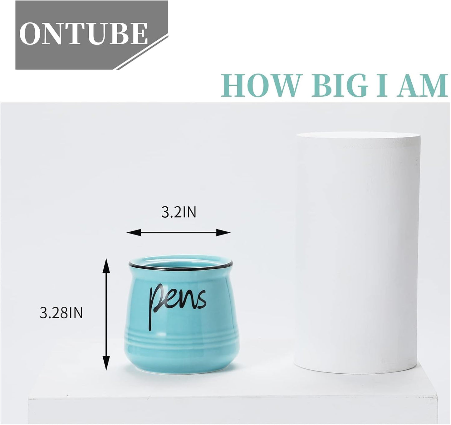 ONTUBE Porcelain Pens Holder Stand,Ceramic Pencils Holder (Turquoise)