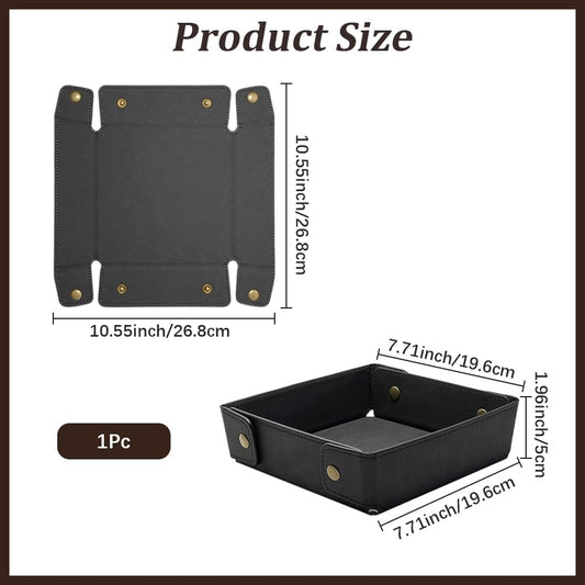 Portable PU Leather Valet Tray for Travel Foldable Leather Jewelry Storage Case Catchall Dish Plate Necklace Black Pendant Organizer Holder Container for Men Women Desk Bedside Drawers
