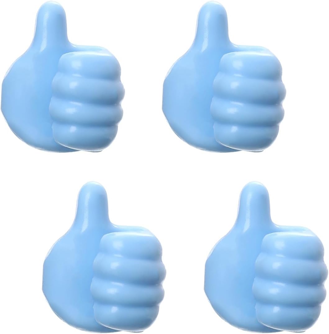 YoRise 4 PCS Mini Car Hooks, Silicone Thumb Up Cable Management, Self-Adhesive Car Key Holder, Multifunctional Wall Hanging Hook, Small Adhesive Hooks for Charging Cable Earphone (Blue)