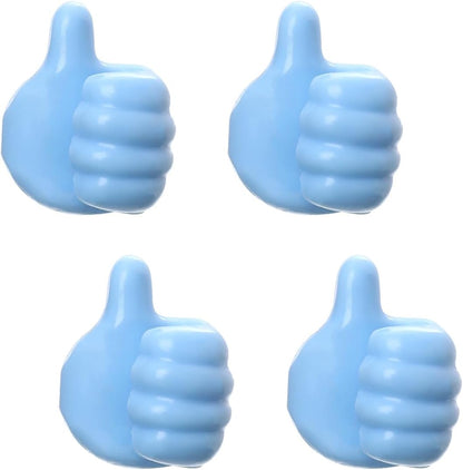 YoRise 4 PCS Mini Car Hooks, Silicone Thumb Up Cable Management, Self-Adhesive Car Key Holder, Multifunctional Wall Hanging Hook, Small Adhesive Hooks for Charging Cable Earphone (Blue)