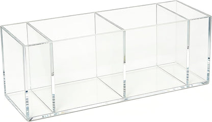 2 Pack Acrylic 3-Compartment Organizer Box, Storage Box with Lid, Clear Pen Holder Organizer Makeup Brush Holder for Office Desk Accessories, Cosmetic Brush Storage Box, Dorm, Bathroom, Kitchen