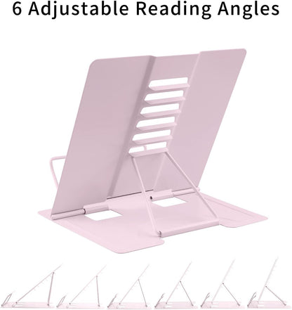 MSDADA Desk Book Stand Metal Reading Rest Book Holder Adjustable Cookbook Documents Holder for Recipes Textbooks Tablet Music Books, Mom Gifts, Gifts for Grandma Mom Mothers Day(Light Purple)