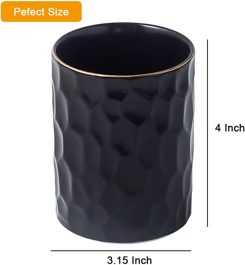 Ceramic Aesthetic Pen Holder for Desk Cute White Pencil Holder Cup Pot Desk Organizer Office Supplies - Stylish Office Decor, Makeup Brush Holder,Toothbrush Holder (White)