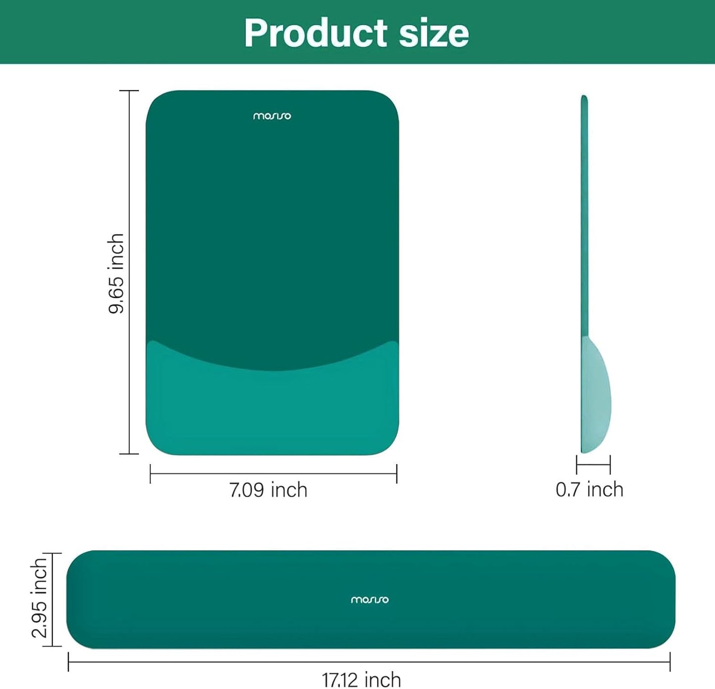MOSISO Wrist Rest Support for Mouse Pad&Keyboard Set, Rectangular Ergonomic Mousepad Non-Slip Base Home/Office Pain Relief&Easy Typing Pad with Neoprene Cloth&Raised Silicone Lining, Green