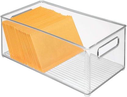 mDesign Plastic Office Supply Organizer - Storage Holder Bin with Handles for Desk Drawer, Cabinet - Pencil, Pen, Envelope and Supplies Container Basket - Ligne Collection - 2 Pack - Clear