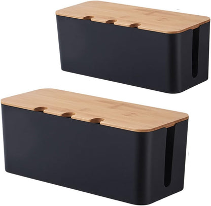 Cable Management Box with Bamboo Lid, Cord Organizer Box to Hide Wires & Power Strips, Extension Cord Power Stripe Surge Protector Wire Concealer Organizer Cover Hider (white-2pcs)