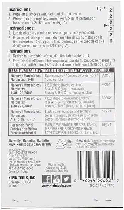 Klein Tools 56250 Wire Marker Book for Cable Management, Electric Panel Organization Wire Label Stickers, Numbered 1-48