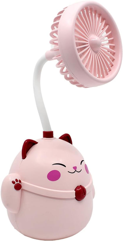 Cute Pink Cat Desk Fan with Pen Holder — Cat Fan for Women, Animal Fan, Funny Office Accessories, Cat Lover Gift, Small USB Fan, Aesthetic Decor