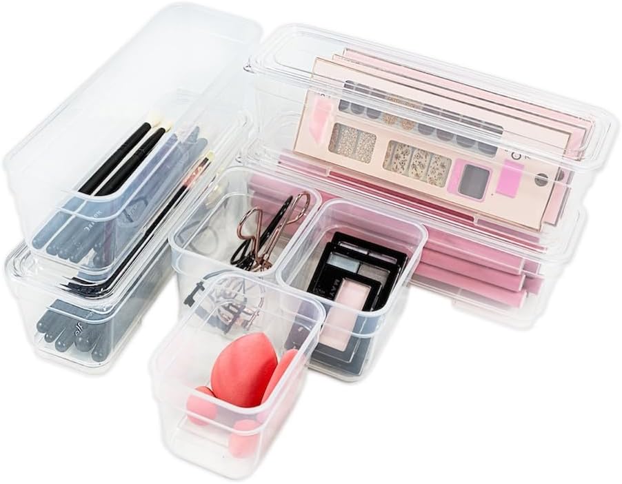 Best Kept 6 Bin Pack, Long Home Organizer Storage Boxes with Lids, Translucent Clear