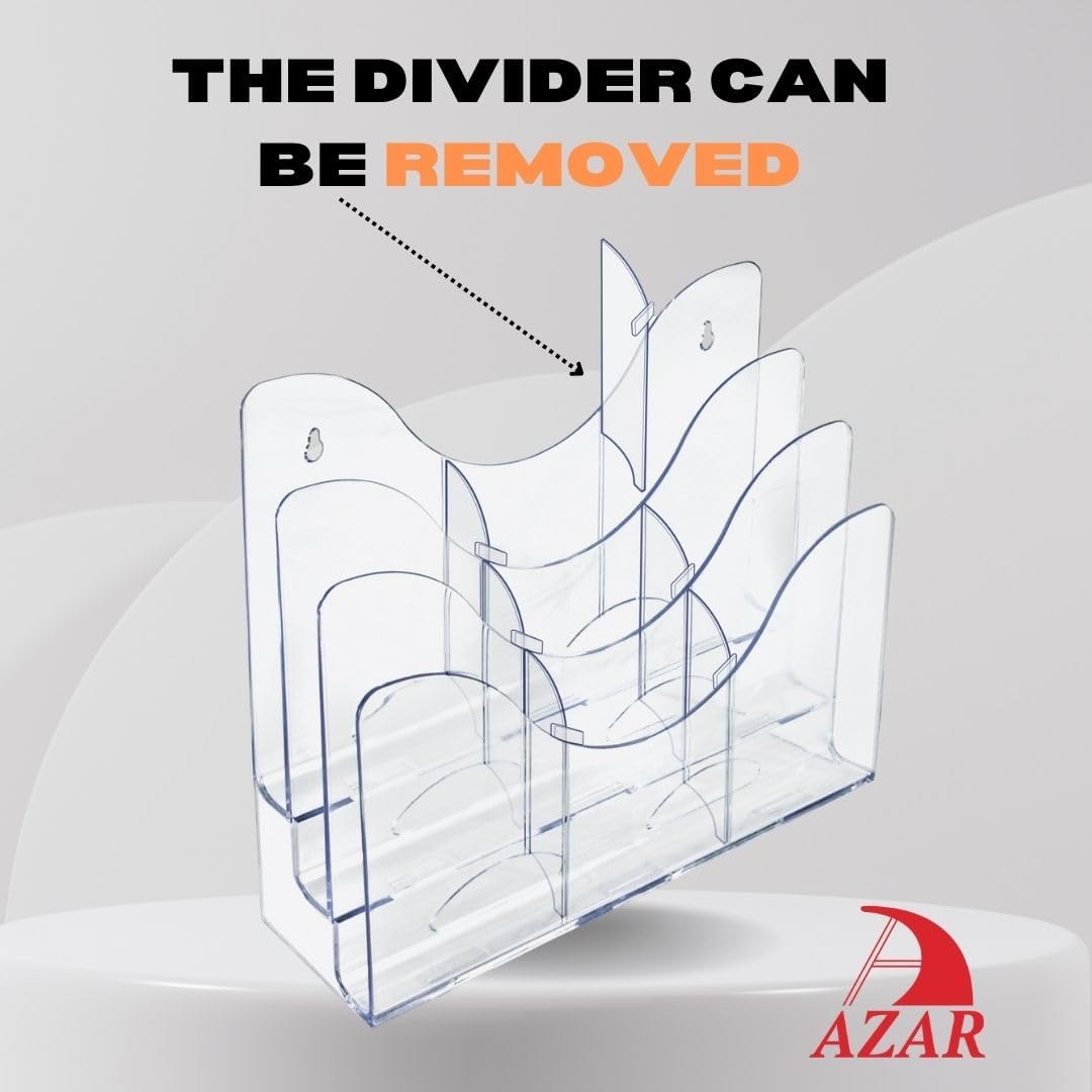 Azar Displays 250099 Three Tier File and Brochure Desktop Wall Organizer Holder with Dividers Brochure Display Stand Acrylic Holder, Fits 8.5" x 11" Files, Clear, 1 Pack