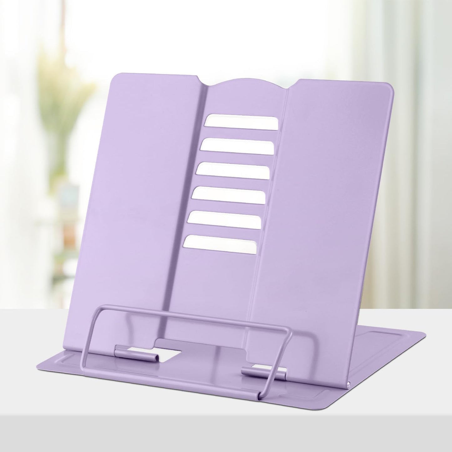 Honagu Metal Desk Book Holder, Hands Free Adjustable Cookbook & Document Holder, Portable Bookstand for Music Books, Textbooks, Recipes, Tablets & iPads (Purple)