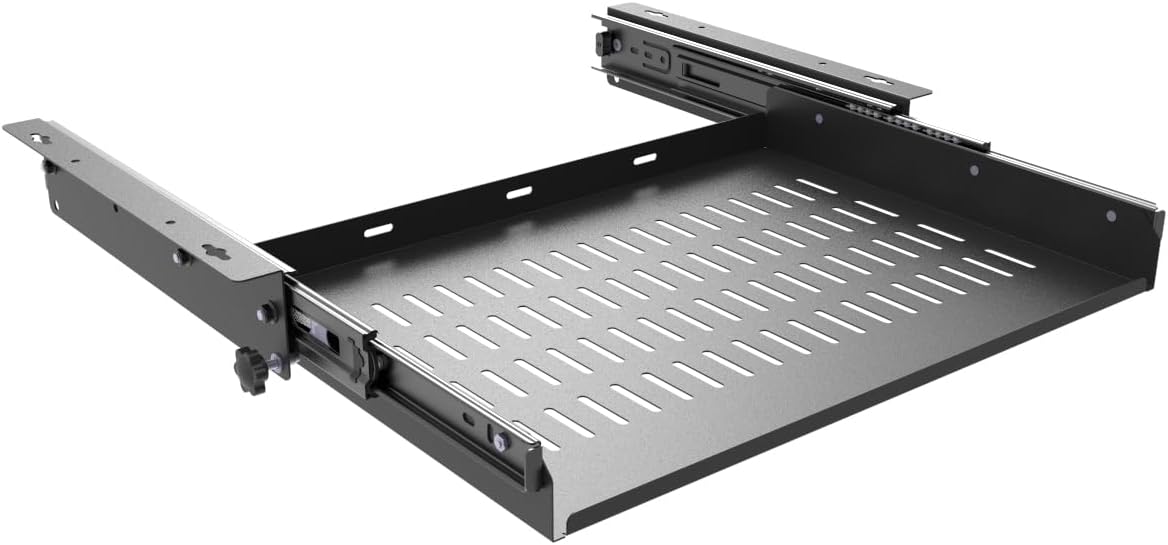 JINGCHENGMEI 21 inch Sliding Under Desk Laptop Mount with Air Vents, Metal Under Desk Slide Out Tray for Laptop (21 Inch)