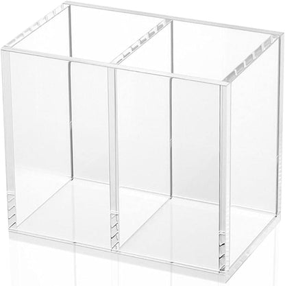 NIUBEE Acrylic Pen Holder 4 Compartments, Clear Pencil Organizer Cup for Countertop Desk Accessory Storage