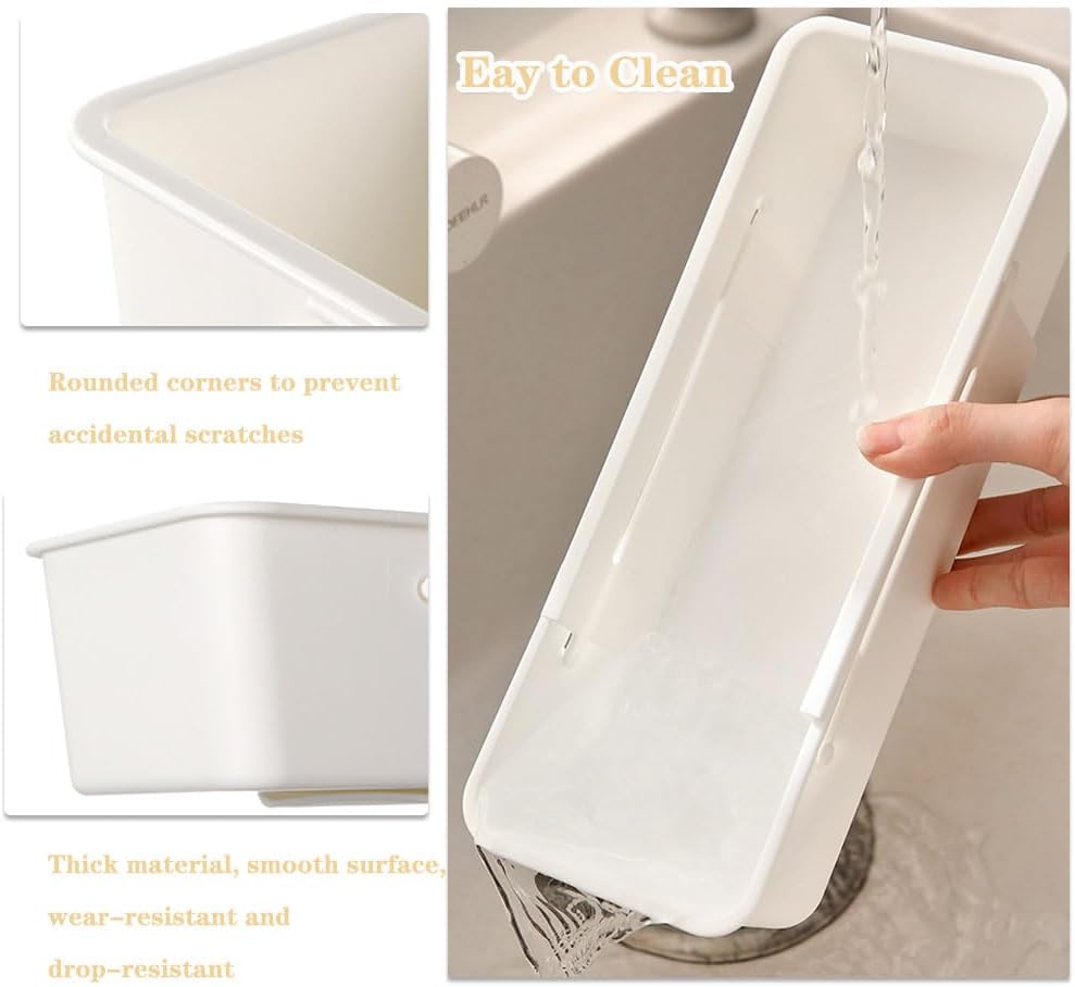 Expandable Storage Drawer Organizers Sliding Bin Plastic Desk Drawer Trays with Removable Dividers Adjustable Makeup Storage Bins for Bedroom, Bathroom, Clothes, Kitchen Utensil (Large)