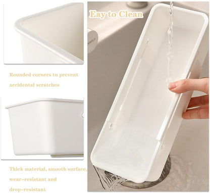 Expandable Storage Drawer Organizers Sliding Bin Plastic Desk Drawer Trays with Removable Dividers Adjustable Makeup Storage Bins for Bedroom, Bathroom, Clothes, Kitchen Utensil (Large)
