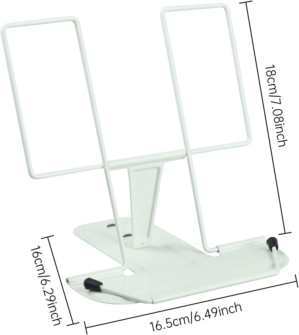 MSDADA Metal Book Stand for Desk, Adjustable Reading Rest Book Holder, Portable Cookbook Documents Holder, Sturdy Typing Stand for Recipes Textbooks Tablet Music Books with Page Clips (Macaron Pink)