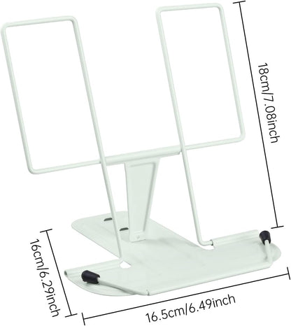 MSDADA Metal Book Stand for Desk, Adjustable Reading Rest Book Holder, Portable Cookbook Documents Holder, Sturdy Typing Stand for Recipes Textbooks Tablet Music Books with Page Clips (Macaron Pink)