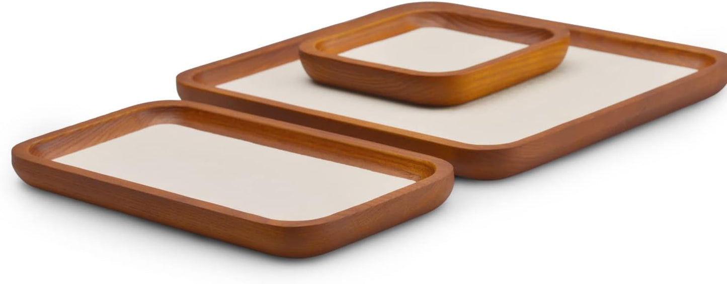Oirlv Solid Wood Jewelry Display Tray Small Jewelry Tray Rings Earrings Bracelets Necklace Holder Organizer(Rectangle, Grey)