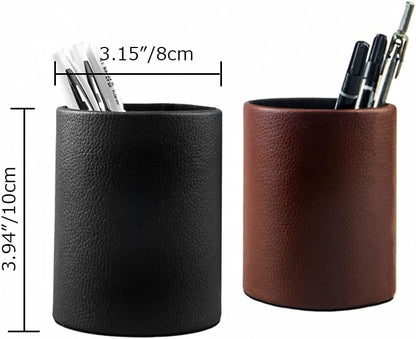 Dark Brown Pen Holder, Leather Pencil Holder, Simple Desktop pen cup, Elegant pen holder for desk, Stationery Organizer for Office School Home Dorm (Brown)