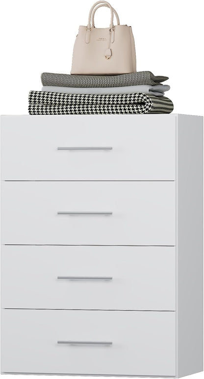 4-Drawer Stackable Storage Organizer Unit for Closet, Modular Wood Closet Storage Bins with Drawers, Closet She-lf Organizer Basket for Hanging Clothes, Wood, 25.5"W