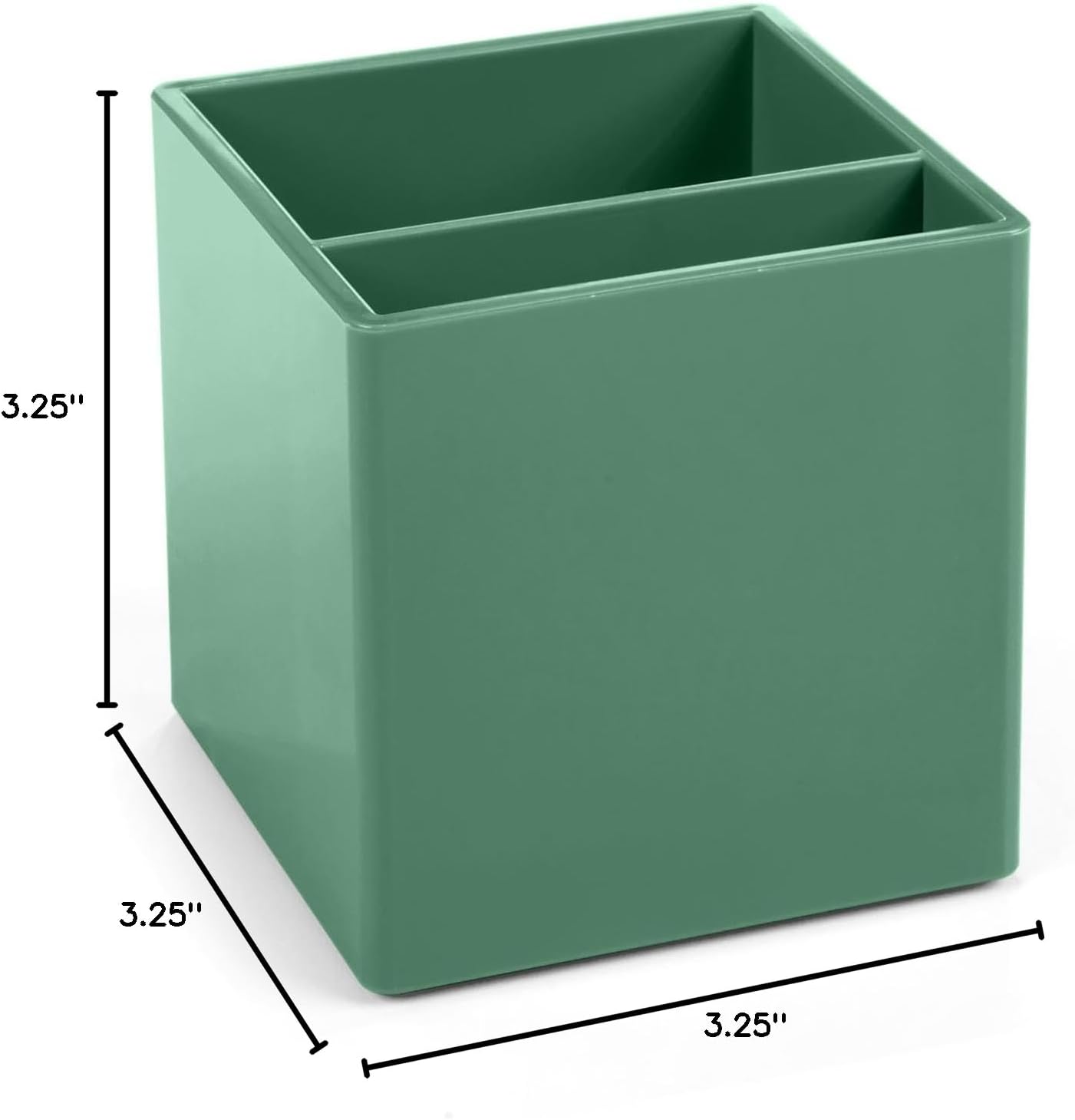 Poppin Pen Holder with 2 Compartments - Sturdy Plastic Pen Cup for Desk, Lacquer-like Finish, Blush Pink