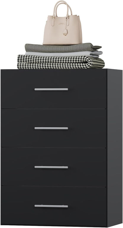 4-Drawer Stackable Storage Organizer Unit for Closet, Modular Wood Closet Storage Bins with Drawers, Closet She-lf Organizer Basket for Hanging Clothes, Wood, 25.5"W
