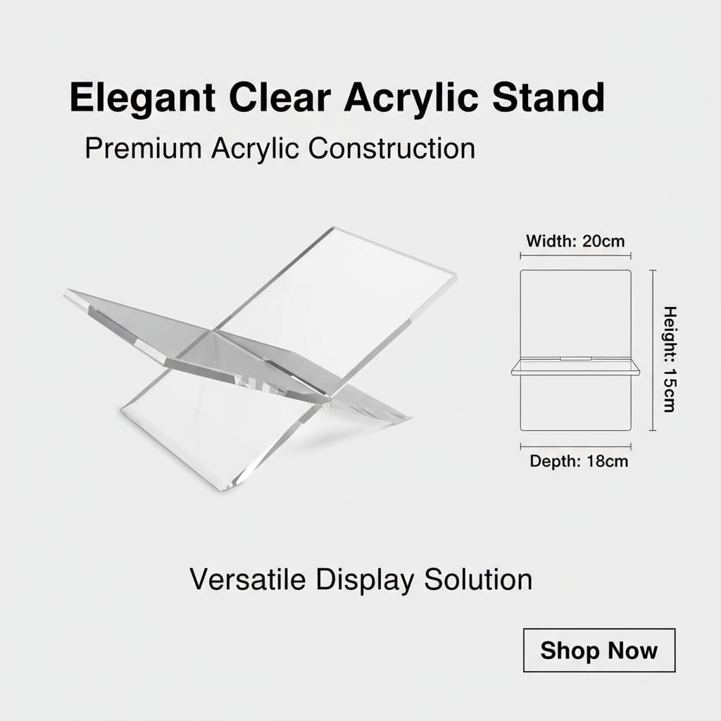 Acrylic Book Stand-Open and Closed Bookstand for Display Stand and Reading Coffee Table-Magazine and Book Holder-for Recipe Cookbooks,Documents,Textbook,Art Books,Bibles,Easel-Home and Office-Black