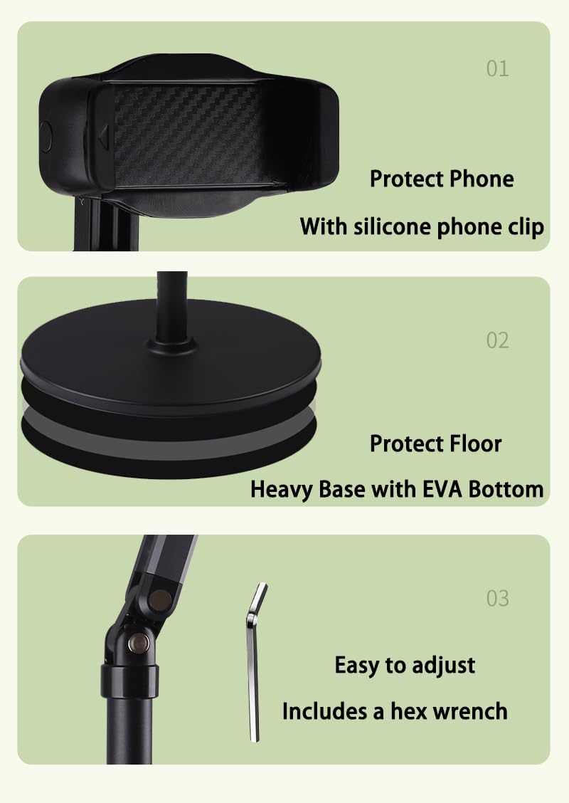 Heavy Duty Overhead Phone Stand for Desk Video Recording for iPhone Holder, with Extension Arm, 360° Swivel, for Filming, Meeting, Cooking, Painting and Crafting