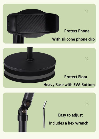 Heavy Duty Overhead Phone Stand for Desk Video Recording for iPhone Holder, with Extension Arm, 360° Swivel, for Filming, Meeting, Cooking, Painting and Crafting
