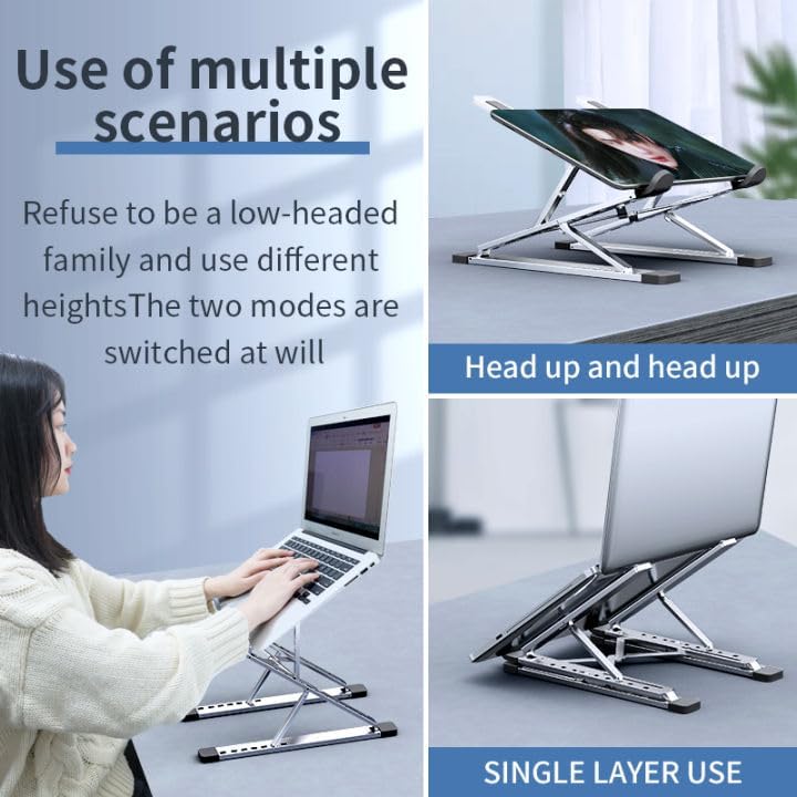Adjustable Laptop Stand for Desk Portable Notebook Stand Aluminum Computer Holder for Desk Compatible with Lenovo，MacBook Air Pro, Dell XPS, HP，All 10-17.3‘’ Laptops-Silver