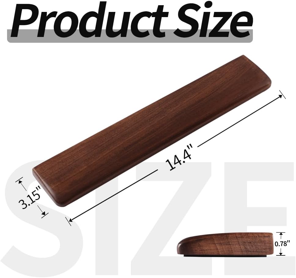 Wooden Wrist Rest, Walnut Wood Keyboard Wrist Rest, Ergonomic Palm Rest, Anti-Slip, Keyboard Accessory for Computer, Laptop, Home & Office (Black Walnut, 17.2" L x 3.15" W x 0.78" H)