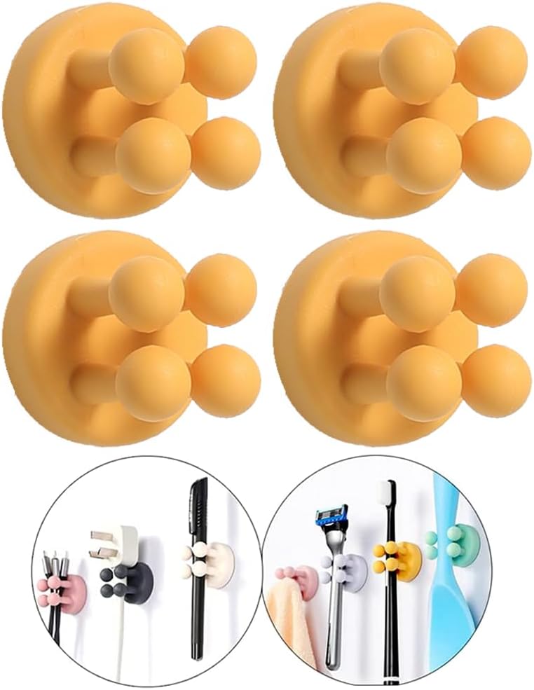 Silicone Toothbrush Holders - 4 Pcs Razor Hooks Adhesive Wall Mounted for Hanging Towel Key Plug Cable, Utility Decor Stick to Dorm Room Essentials Function for Kitchen Bathroom Home Office
