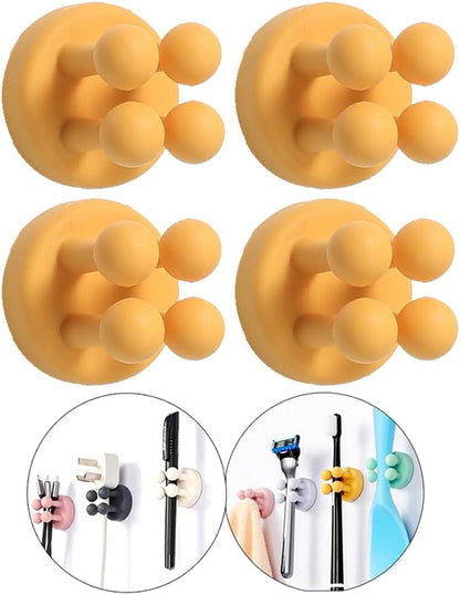 Silicone Toothbrush Holders - 4 Pcs Razor Hooks Adhesive Wall Mounted for Hanging Towel Key Plug Cable, Utility Decor Stick to Dorm Room Essentials Function for Kitchen Bathroom Home Office